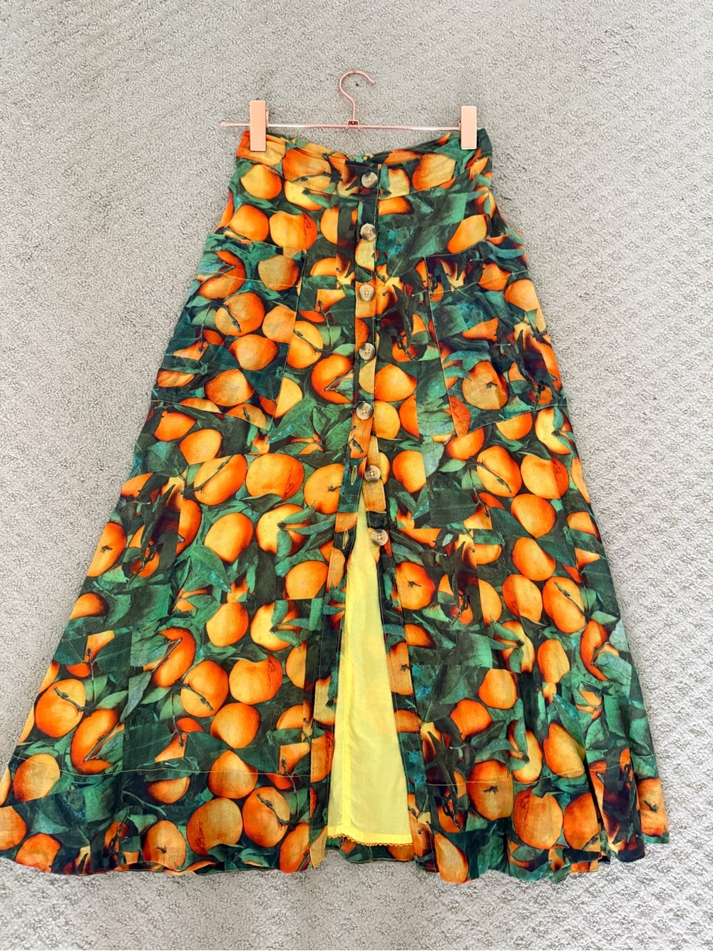 Anthropologie Orange & Green Orchard-Print Maxi Skirt